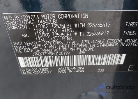 2017 Toyota Rav4 Le z USA, uszkodzony, nr VIN JTMBFREV9HJ108199